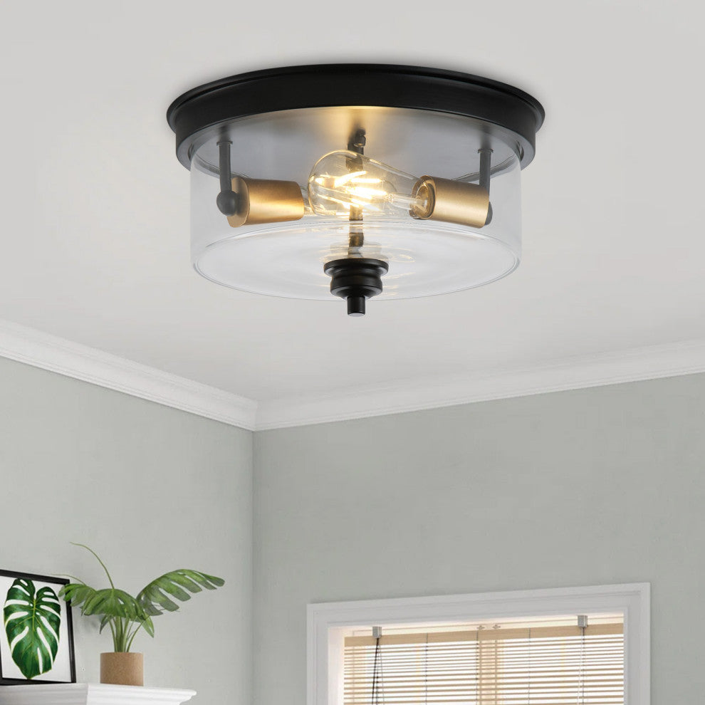 2-Light Farmhouse Close to Ceiling Lighting Fixture with Clear Glass Shade