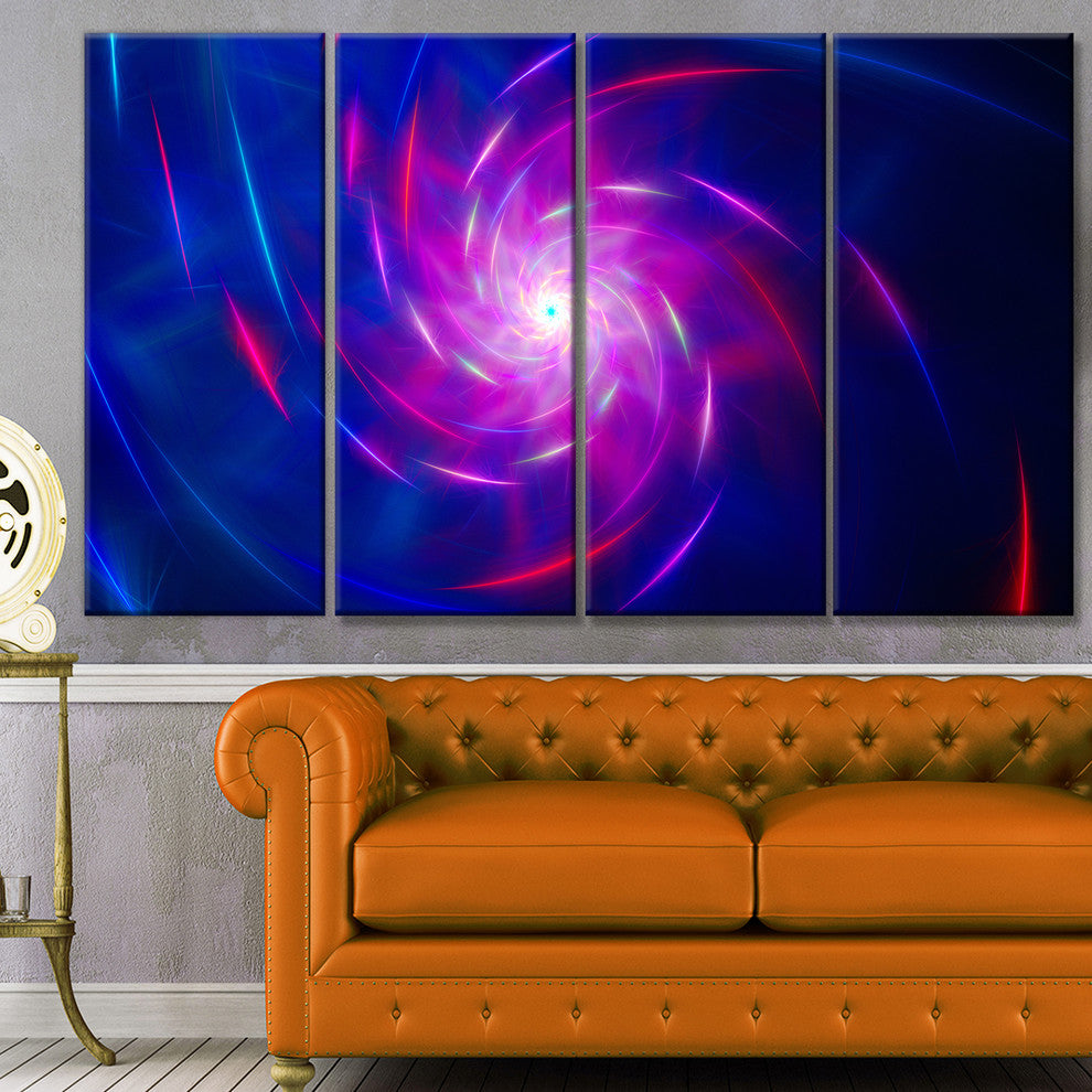 Blue Whirlpool Fractal Spirals, Abstract Art on Canvas, 48"x28", 4 Panels