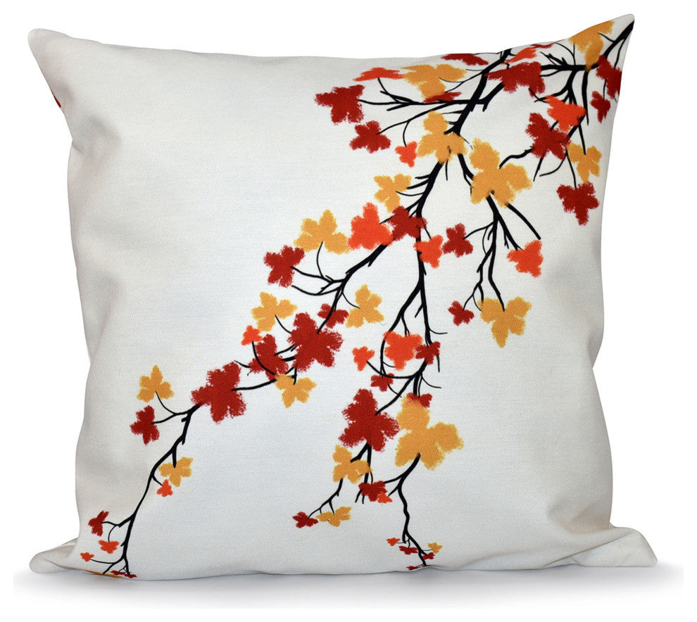Maple Hues Flower Print Pillow, Orange, 18"x18"