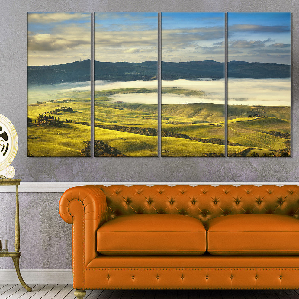 "Tuscany Farmland And Green Fields" Landscape Wall Art Print, 4 Panels, 48"x28"