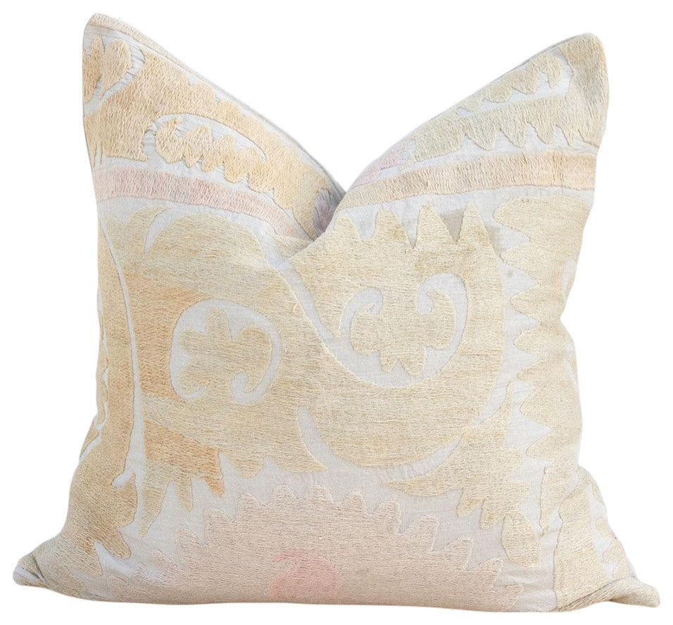 Navajo White Large Vintage Suzani Pillow