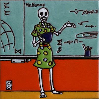 6x6 The Math Teacher. Day-Of-The-Dead Clay Tile
