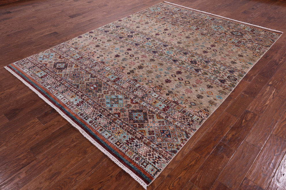 6' 11" X 9' 7" Super Kazak Khorjin Handmade Wool Rug Q10315