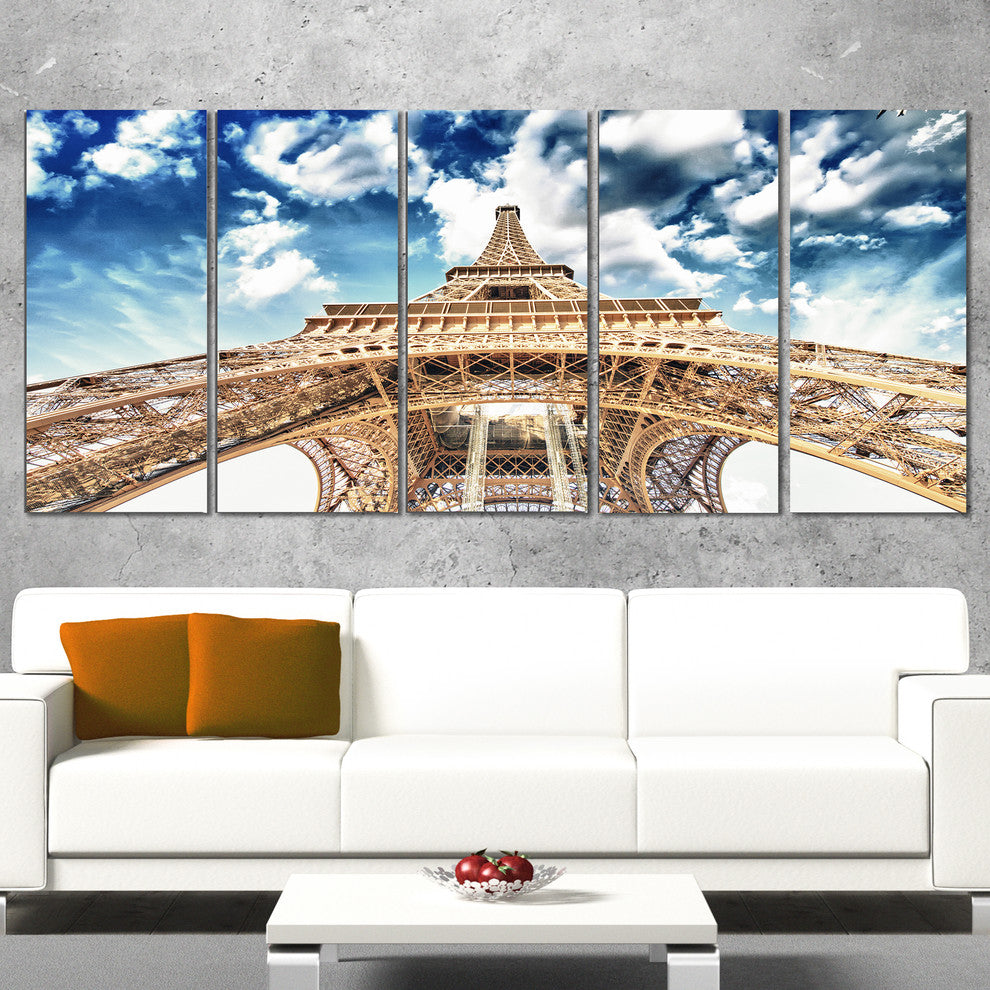 "Beautiful View of Paris Eiffel Tower Under Clouds" Wall Art, 60"x28", 5-Panels