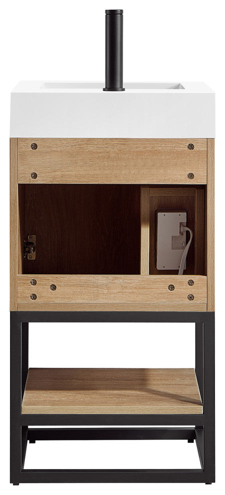 Alistair Vanity, North American Oak, Matte Black Hardware, 18", With Mirror