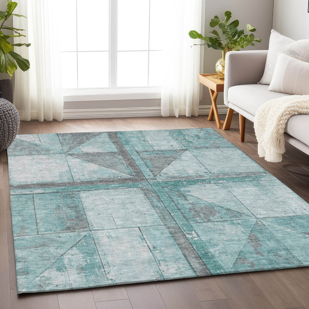 Machine Washable Indoor/Outdoor Chantille ACN1876 Teal 8' x 10' Rug