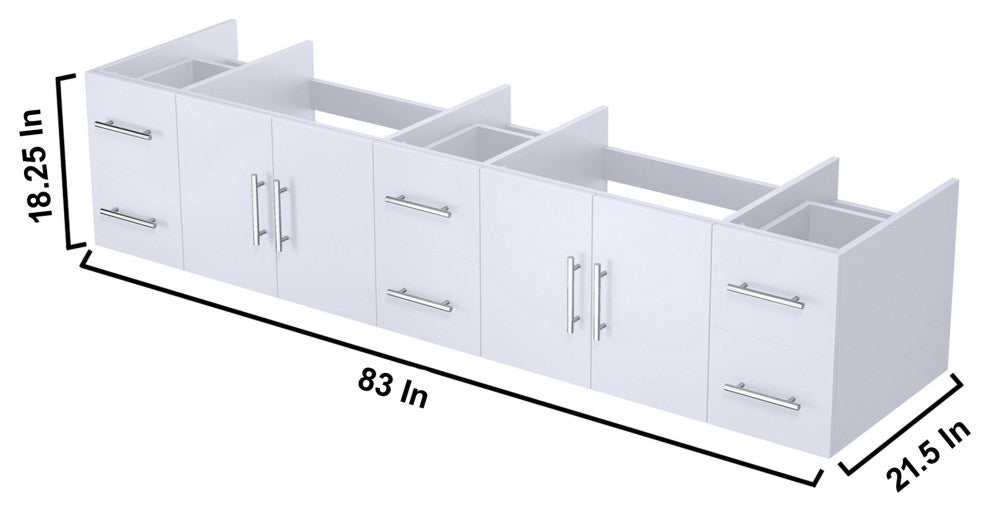 Geneva Transitional Glossy White 84" Vanity Cabinet Only