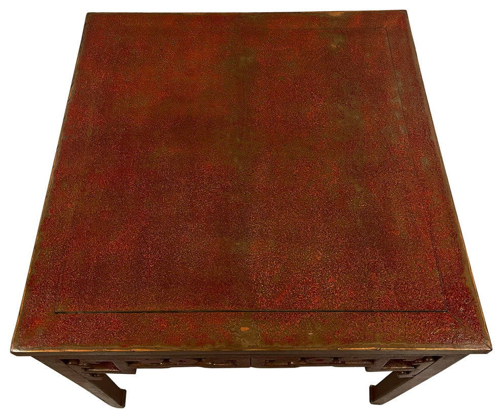 Consigned Vintage Chinese Red Lacquered Square Dining Table