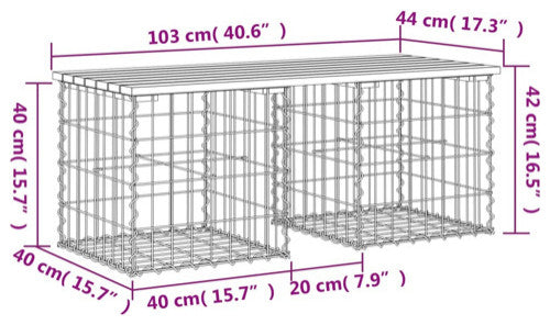 vidaXL Patio Bench Outdoor Park Bench Seating Gabion Design Solid Wood Douglas
