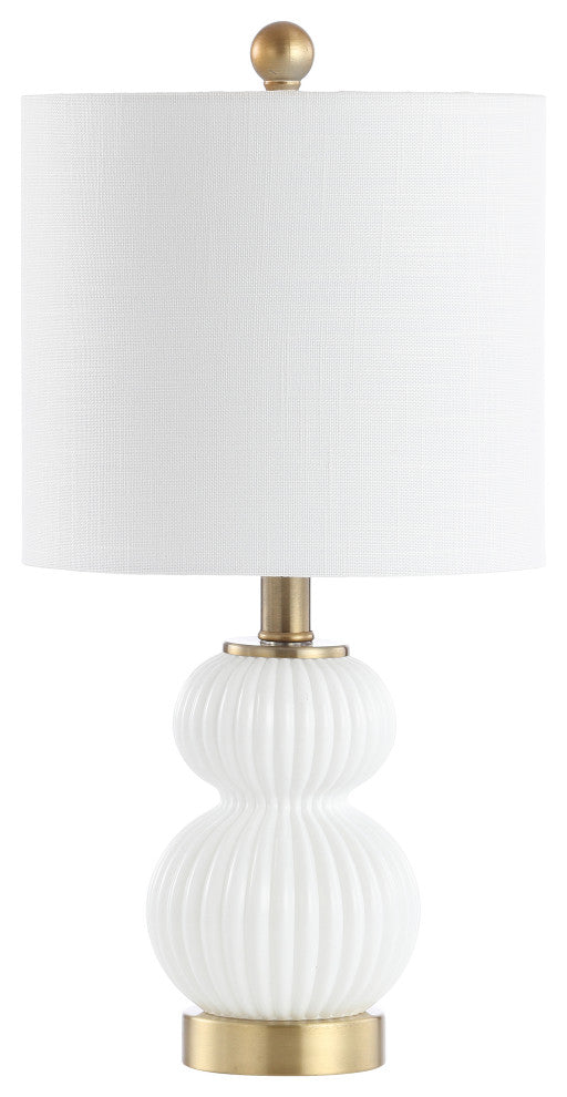 Daphne 20" Ribbed Metal and Glass Led Table Lamp, White and Brass