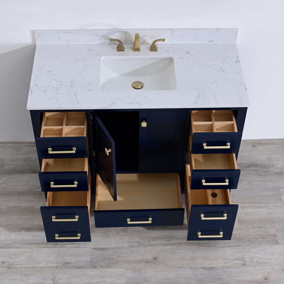48" Bathroom Cabinet Countertop Set, Blue, Center