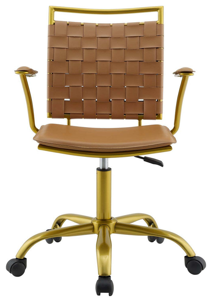 Computer Work Desk Chair, Faux Leather, Tan, Modern, Home Business Office