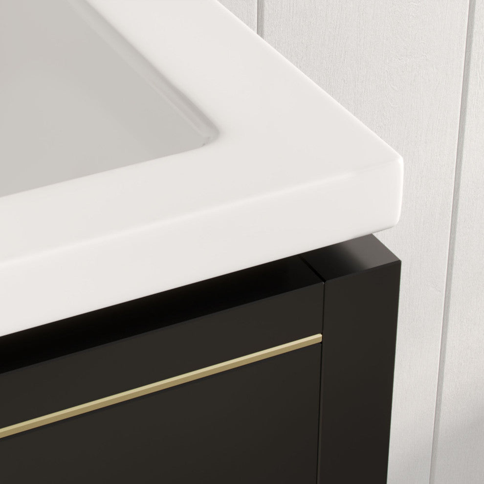Celios Bathroom Vanity, Black with Brass Trim, 24", Single Sink, Freestanding