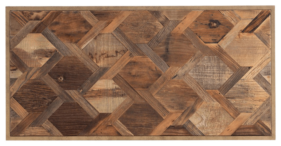 48" Natural And Natural Brown Solid Wood And Metal Rectangular Coffee Table