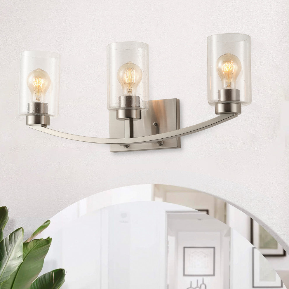 Brushed Nickel 3-Light Bathroom Vanity Light With Glass Shade