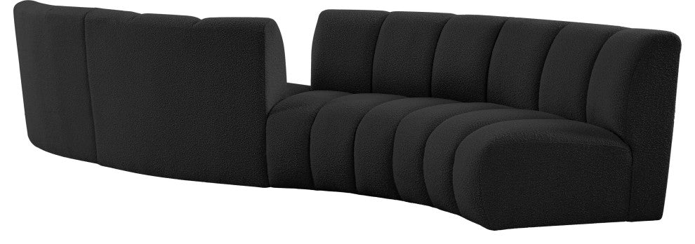 Infinity Boucle Fabric Upholstered 4-Piece S-Shaped Modular Sectional, Black