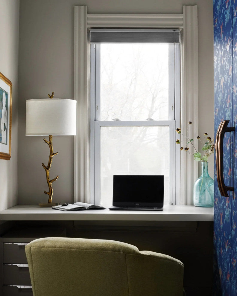 Gold Tree Branch Table Lamp, Twig Organic Shape Column