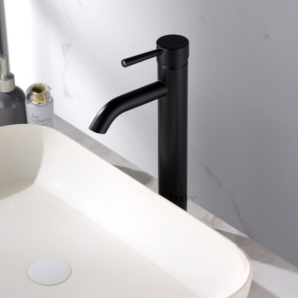 Luxier BSH03-T Single Hole Vessel Bathroom Faucet with Drain, Matte Black