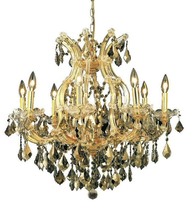 Elegant Maria Theresa Dining Room Light, Gold Finish With Royal Cut Crystal