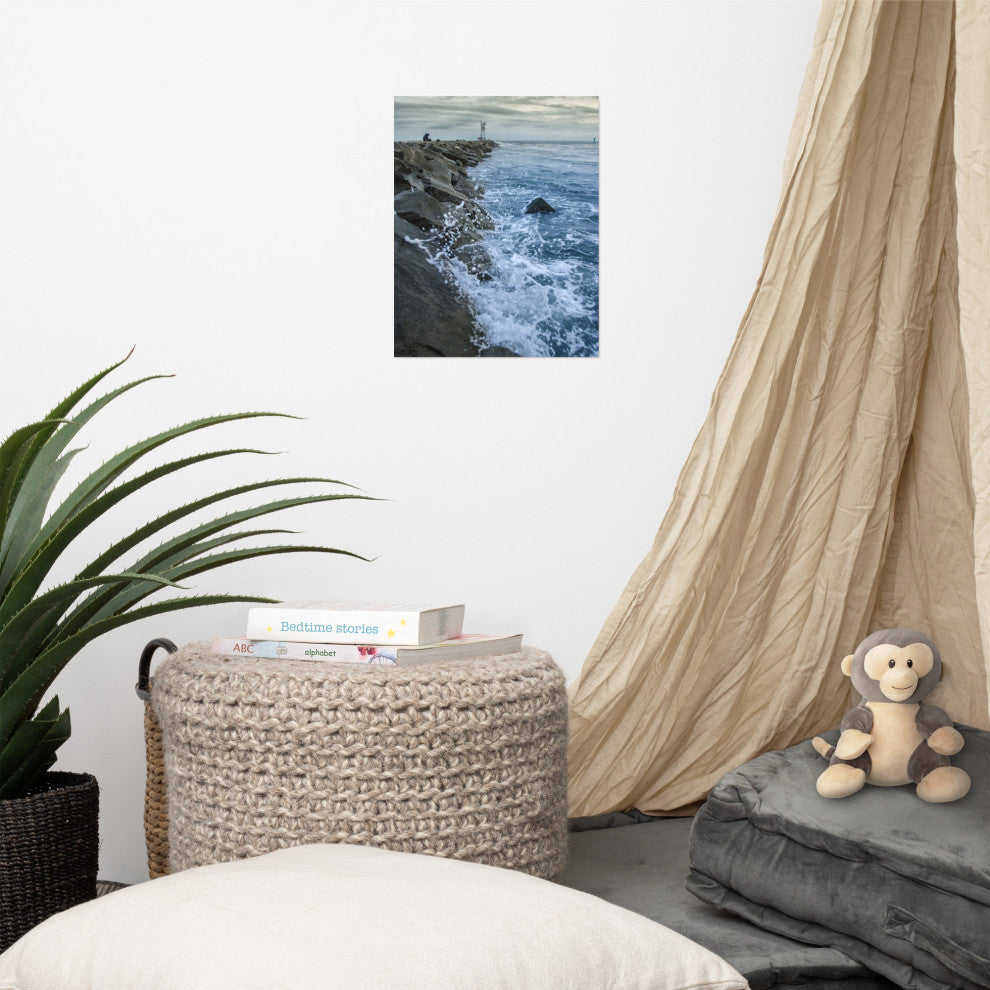 Splashing on the Jetty Landscape Photo Unframed Wall Art Print, 11" X 14"