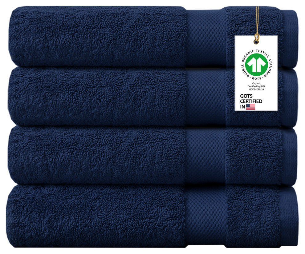Organic Cotton Feather Touch Hand Towel, Quick Dry, 650 GSM , Pack of 4, 20"X30", Insignia Blue