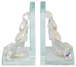 Set of 2 Crystal Diamond Bookends, Rainbow