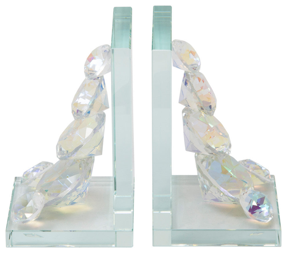 Set of 2 Crystal Diamond Bookends, Rainbow