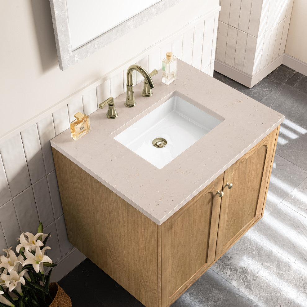 Laurent 30" Single Vanity, Light Natural Oak, 3CM Eternal Marfil Top
