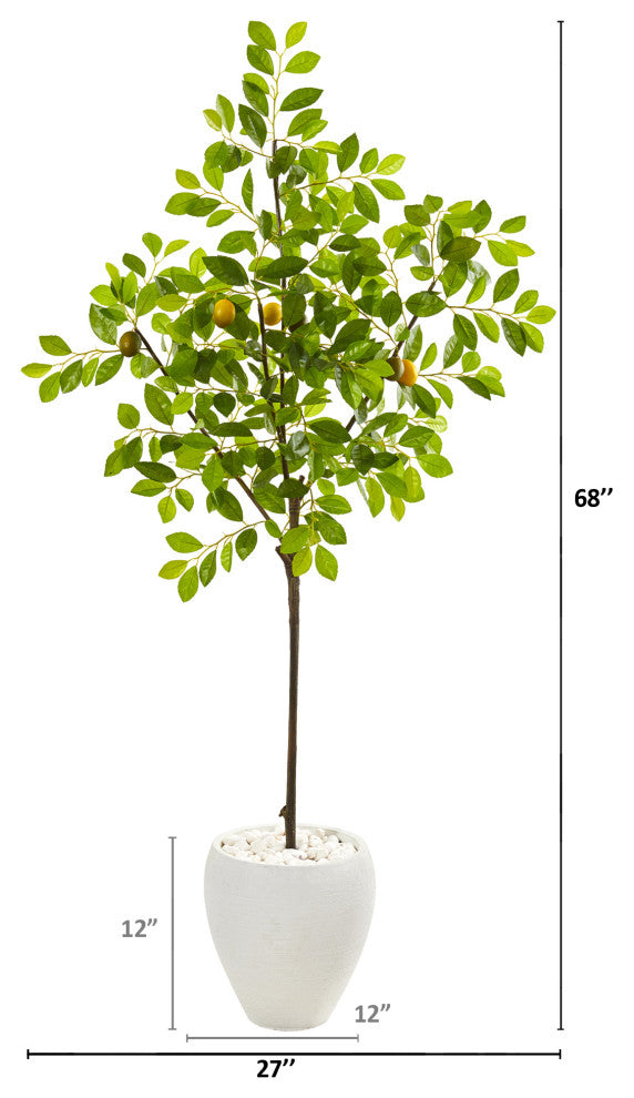 68" Lemon Artificial Tree, White Planter