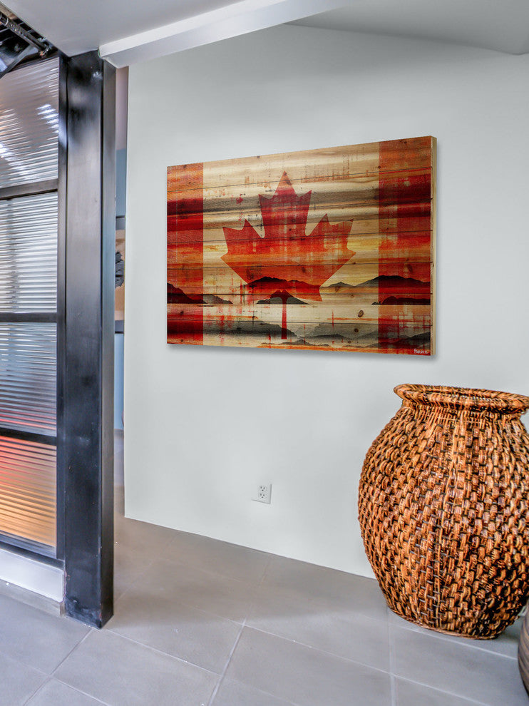 "Canadian Leaf" Print on Natural Pine Wood, 60"x40"