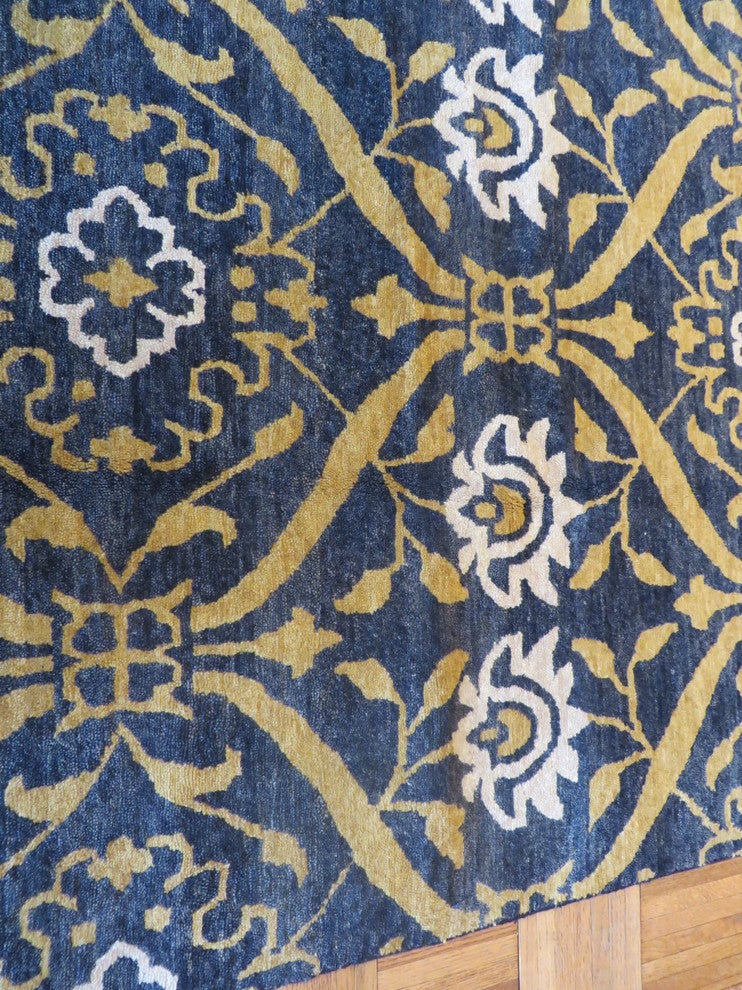 Hand-Knotted Transitional Black William Morris Oushak Oriental Rug, 8x10