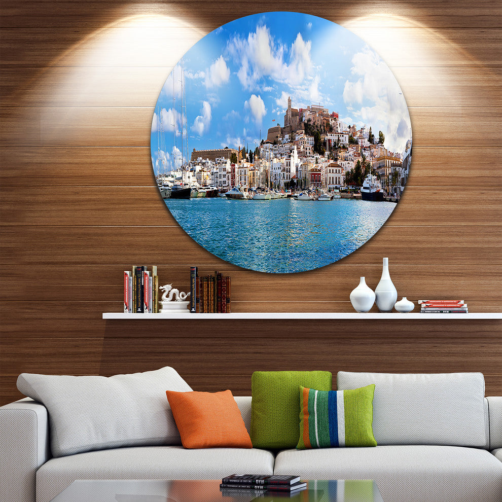 Panorama Of Ibiza Spain, Cityscape Photo Round Wall Art, 23"