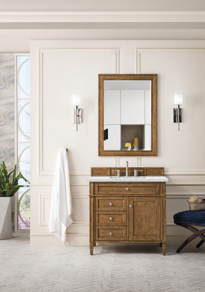 James Martin 650-V36-SBR-3ENC 36" Saddle Brown Single Vanity w/ 3 CM Quartz Top