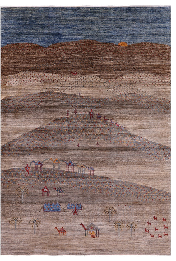 6' 7" X 9' 7" Hand-Knotted Persian Gabbeh Tribal Wool Rug Q9757