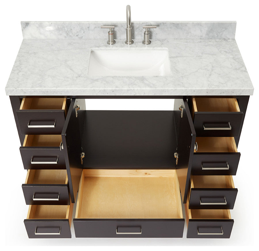 Cambridge 49" Bath Vanity With Marble Top, Carrara White/White Basin