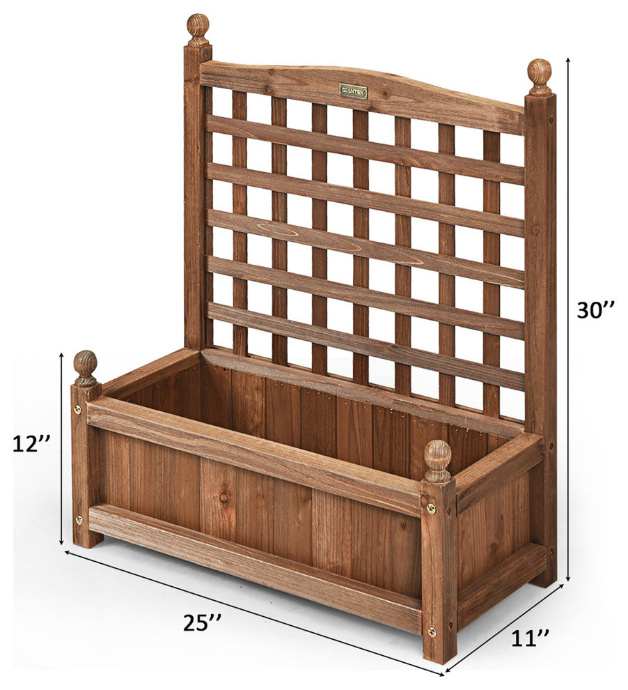 Costway 2 PCS Solid Wood Planter Box with Trellis Weather-Resistant 25"x11"x30"