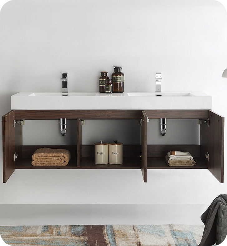 Fresca Vista 60" Walnut Double Sink Bathroom Vanity