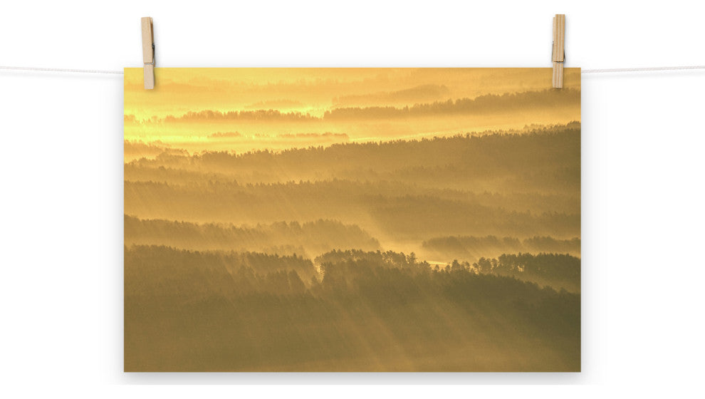 Golden Mist Valley - Hills & Mountain Range Landscape Wall Art Prints, 12" X 18"