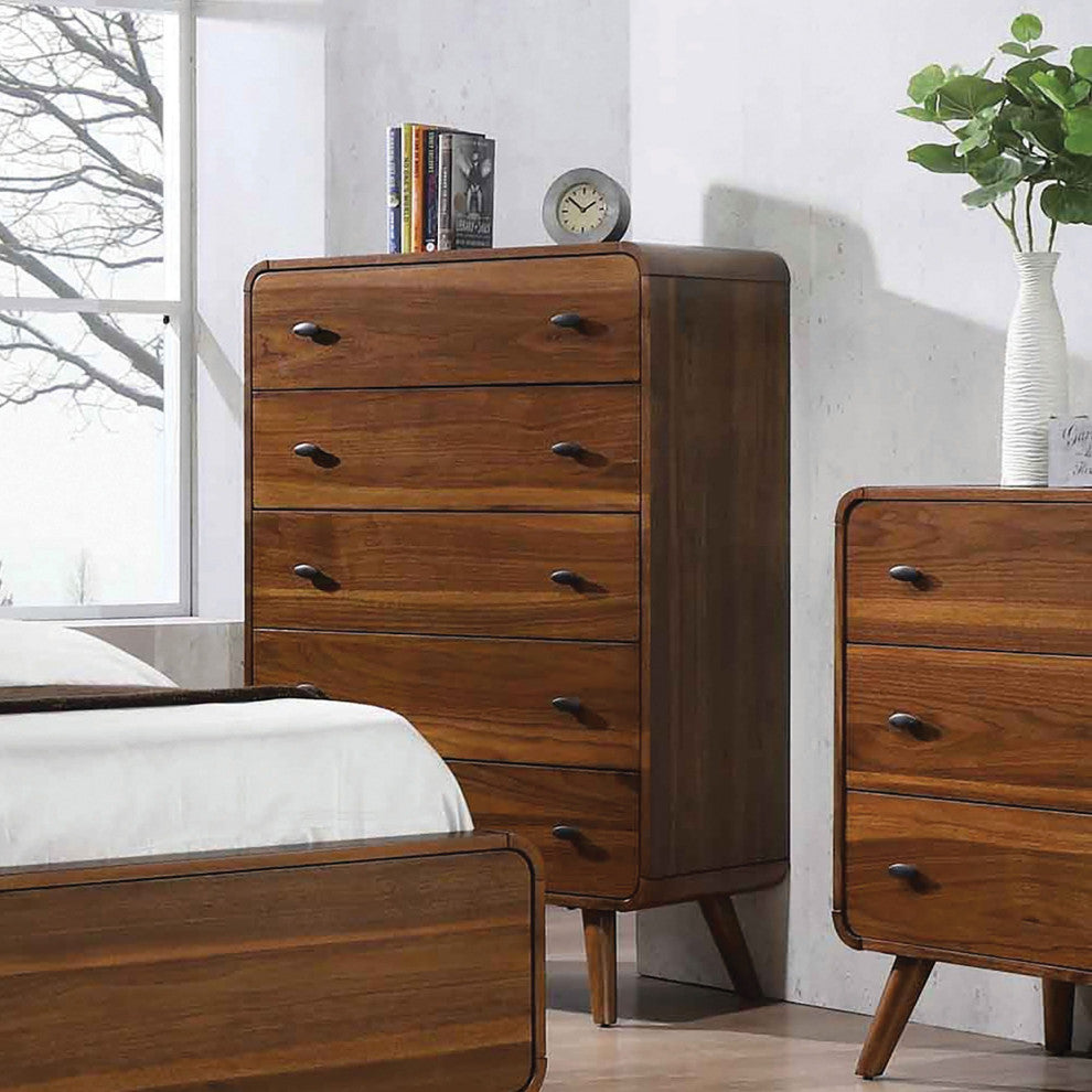 5 Drawers Wooden Chest, Dark Walnut