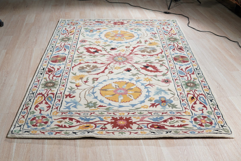 Ivory Transitional Floral Suzani Area Rug