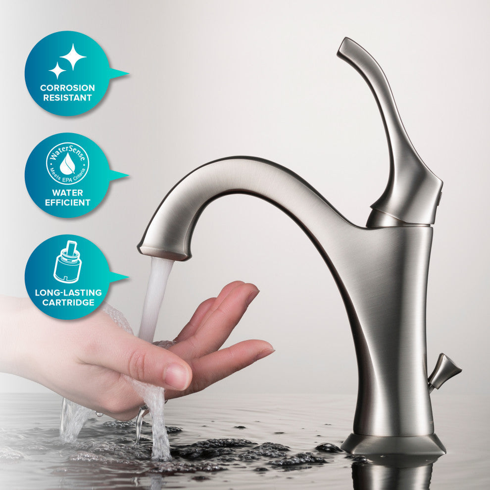 Elavo Square Ceramic Vessel Sink, Bathroom Arlo Faucet, Drain, SFS Stainless