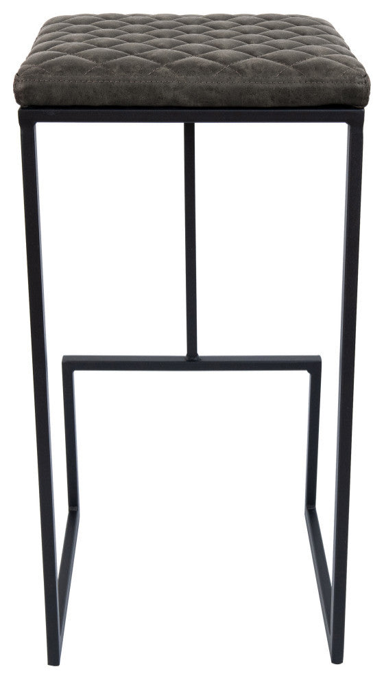 Quincy Square Barstool with Leather Seats and Metal Frame with Footrest, Gray