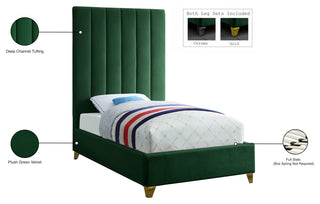 Via Velvet Upholstered Bed, Green, Twin