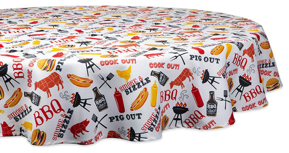 DII Bbq Fun Print Outdoor Tablecloth 60 Round