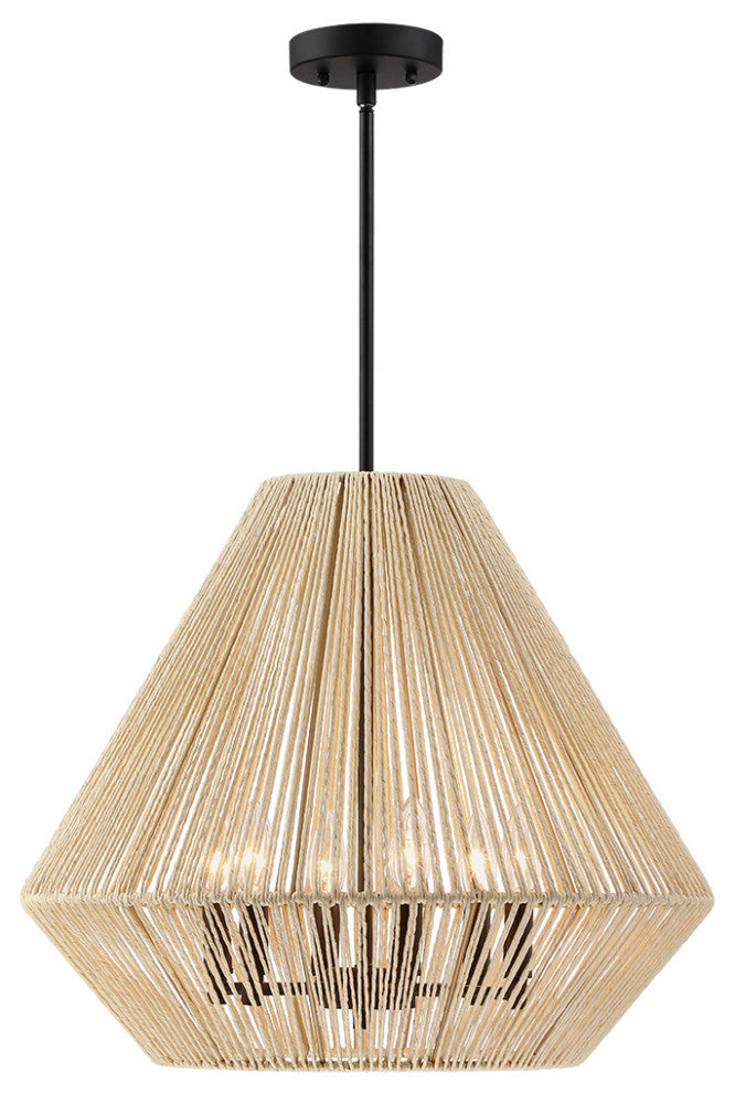 21" 6-Light Rattan Chandelier Light With Black Canopy