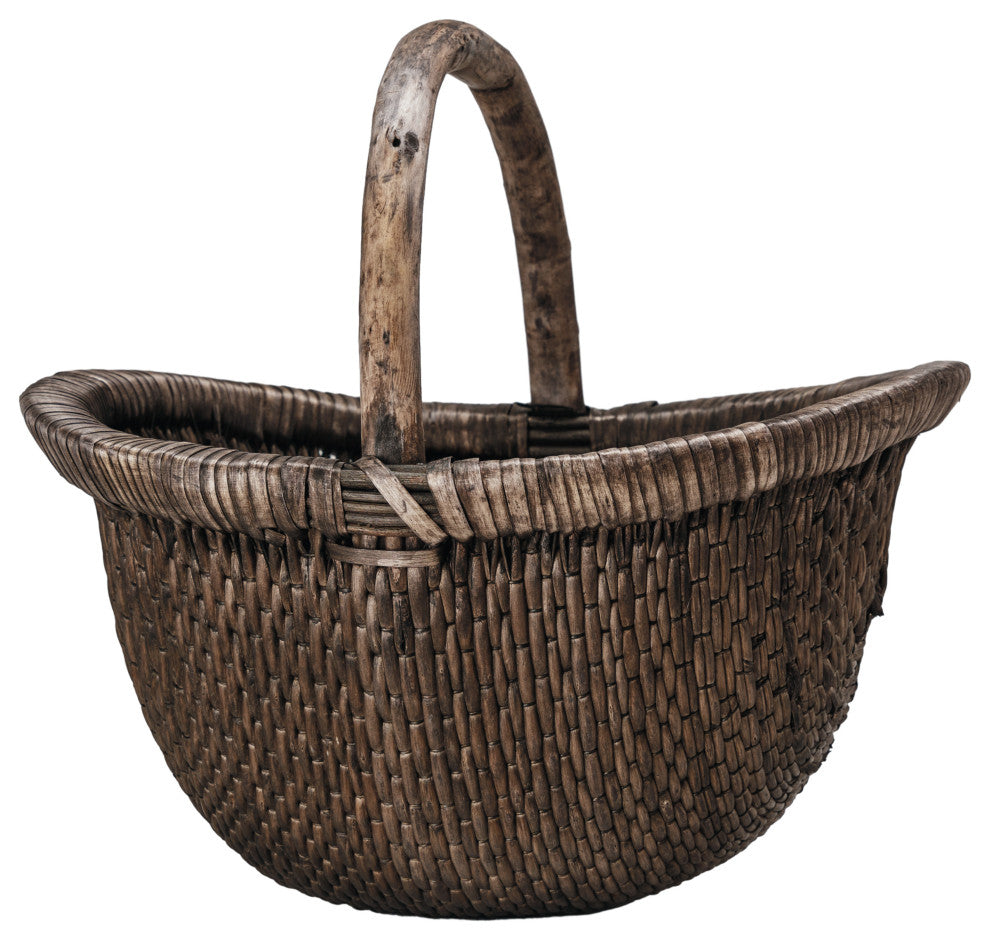 14-1/2"L x 13-3/4"H Decorative Hand-Woven Basket, Antique