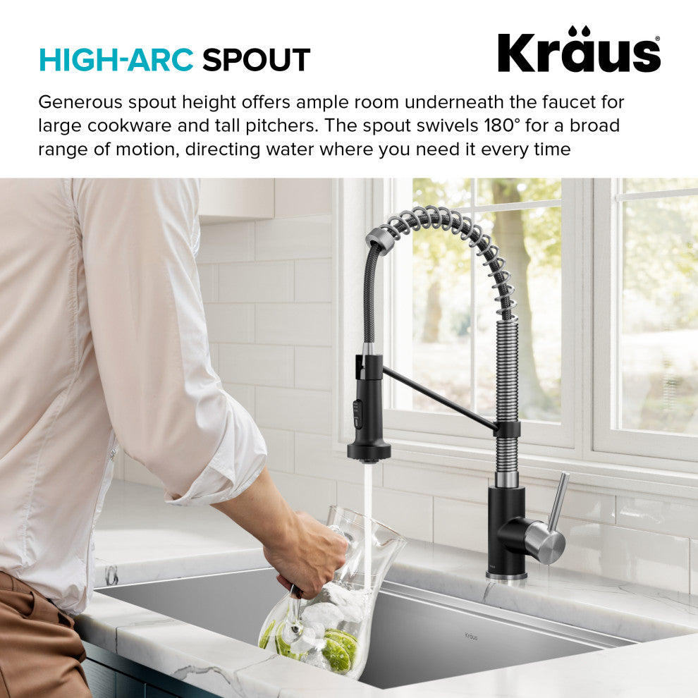 Bolden Commercial Style 2-Function Pull-Down 1-Handle 1-Hole Kitchen Faucet, Stainless Steel/ Matte Black