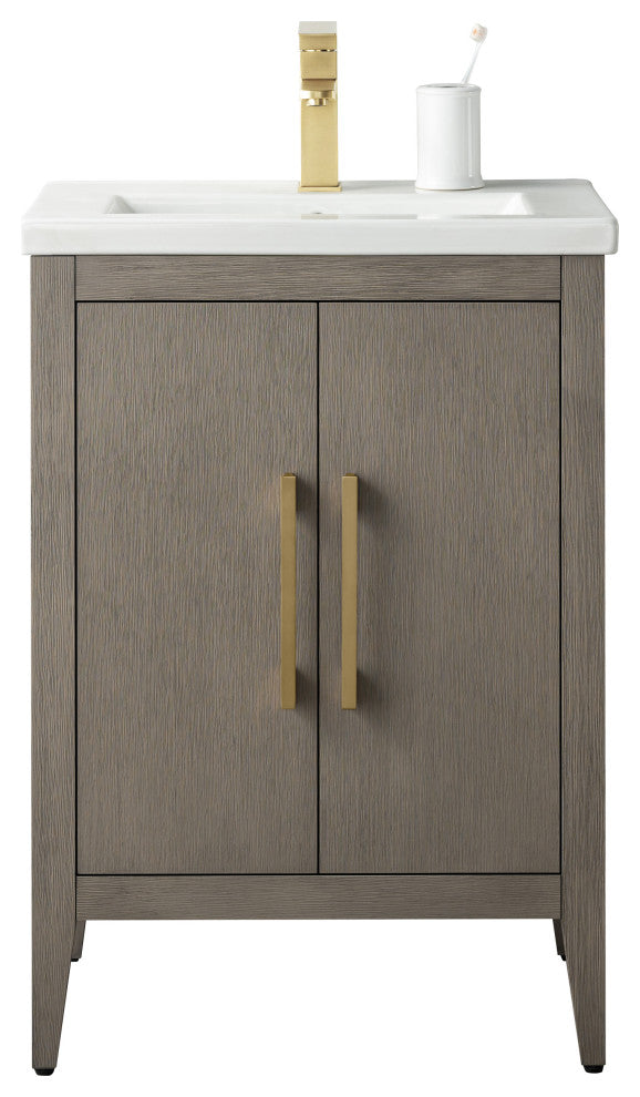 Vanity Art Bathroom Vanity With Sink, Driftwood Gray, 24", Single Sink, Golden Brushed