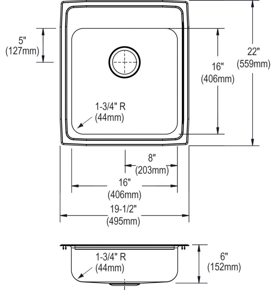 LRAD202260OS4 Lustertone Classic Stainless Steel 19-1/2" Drop-in ADA Sink