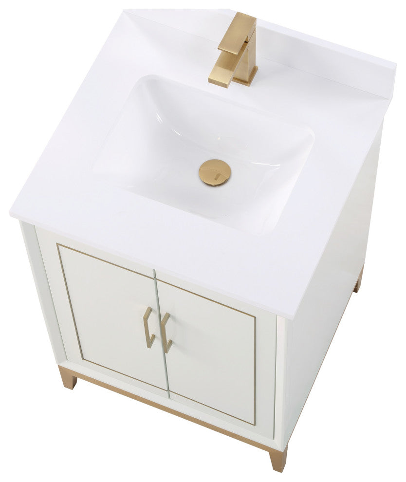 Gracie Bathroom Vanity, Satin White With White Quartz, 24"